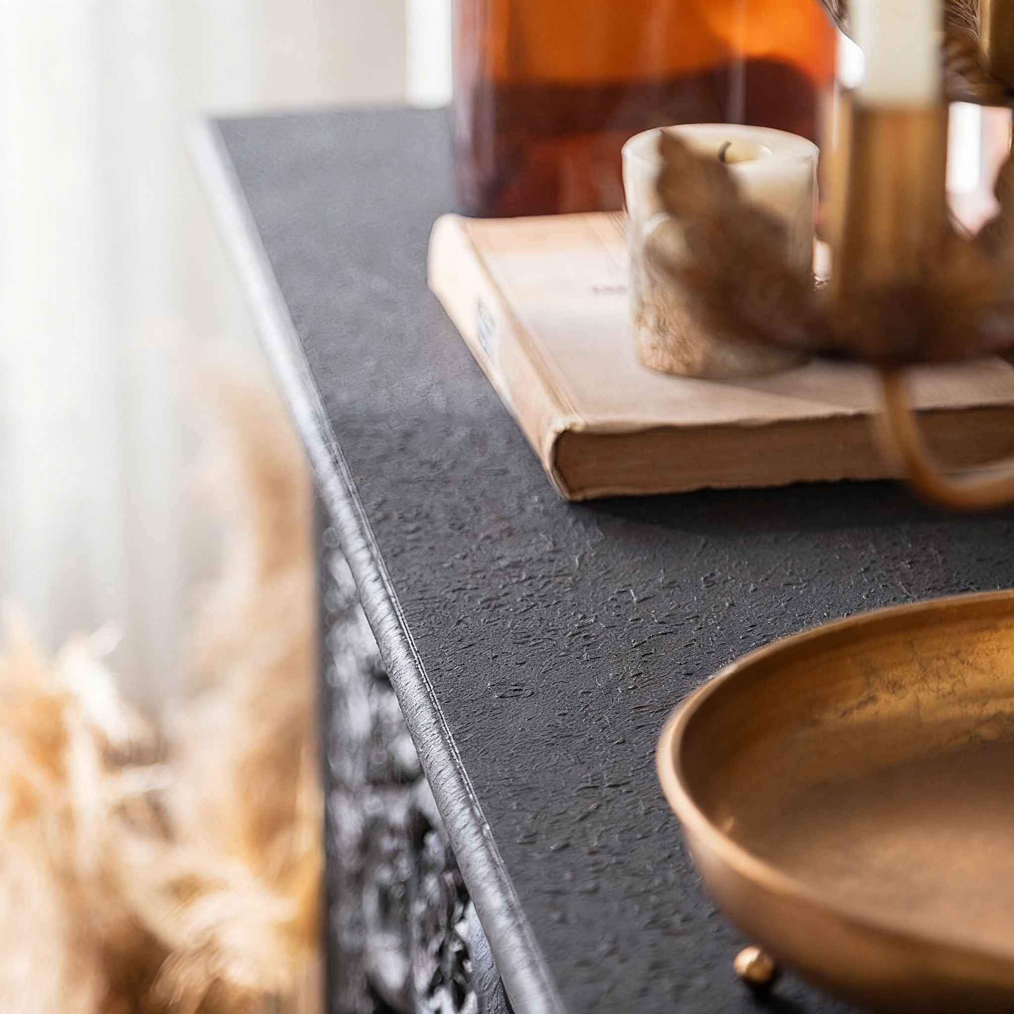 Retro Black Carved Fireplace | LEUKHOME