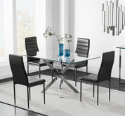 5 Piece Dining Table Table Set, Modern Tempered Glass Dining Table Set for 4 Kitchen Table Set with 4 Upholstered Chairs (Sliver Table with Black Chairs) US | LEUKHOUSE
