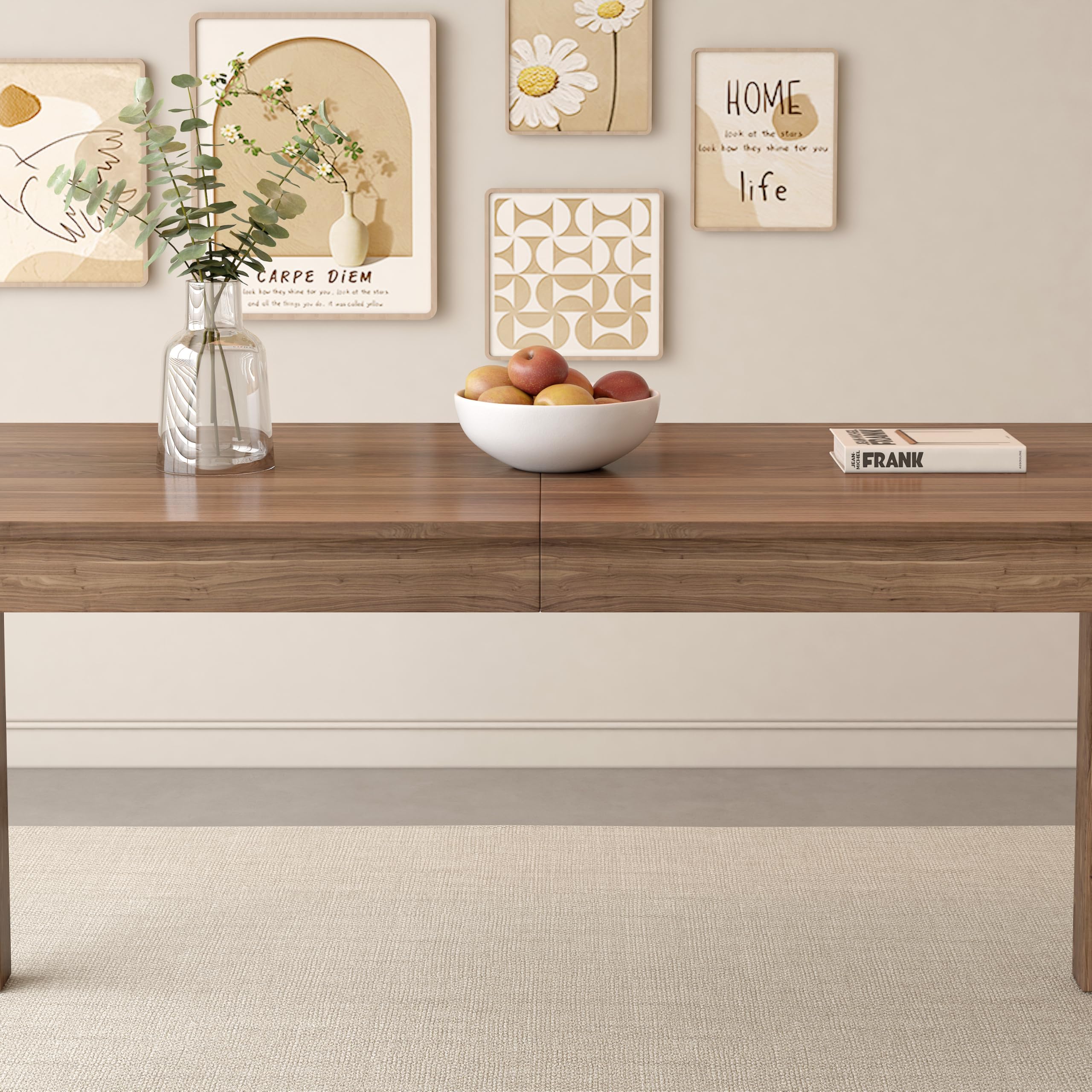 Wood Dining Table, Large Rectangular Dining Table for 4-6, 63" Farmhouse Style Kitchen Table for Home Kitchen Dining Room CA | LEUKHOUSE