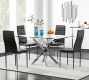 5 Piece Dining Table Table Set, Modern Tempered Glass Dining Table Set for 4 Kitchen Table Set with 4 Upholstered Chairs (Sliver Table with Black Chairs) US | LEUKHOUSE