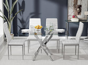47" Tempered Glass Dining Table with Silver Metal Legs US | LEUKHOUSE
