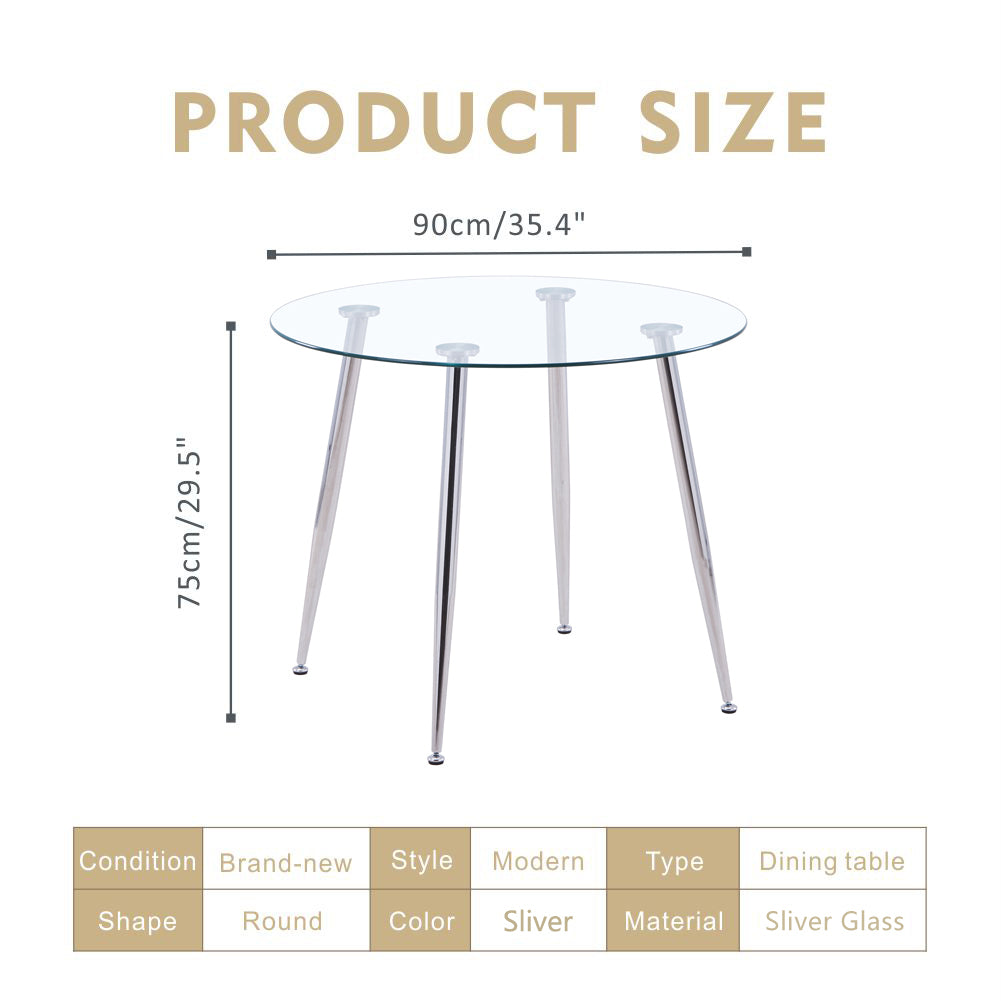 Round Dining Table 90x90cm Glass/Silver AWS062UK | LEUKHOUSE