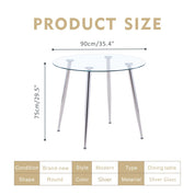 Round Dining Table 90x90cm Glass/Silver AWS062UK | LEUKHOUSE