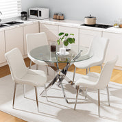 35.5 Inch Round Tempered Glass Dining Table for 2-4 with Chromed Legs (Silver/White) US | LEUKHOUSE