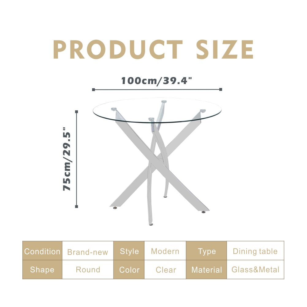 Round Dining Table 100x100cm Glass/Silver AWS022UK | LEUKHOUSE