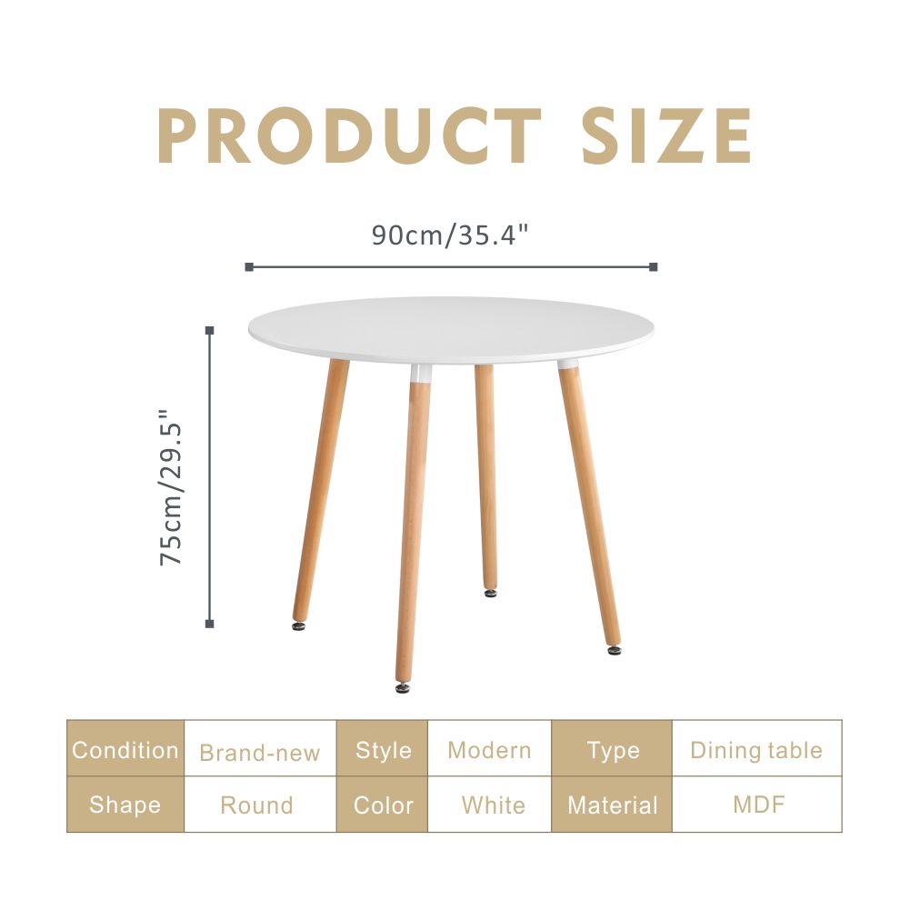 Round Dining Table 90x90cm White/Oak AWS041UK | LEUKHOUSE