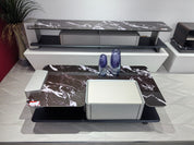 Coffee Table Artificial Stone Saddle Leather Wood Veneer‌ LKL017CTZZ | LEUKHOME