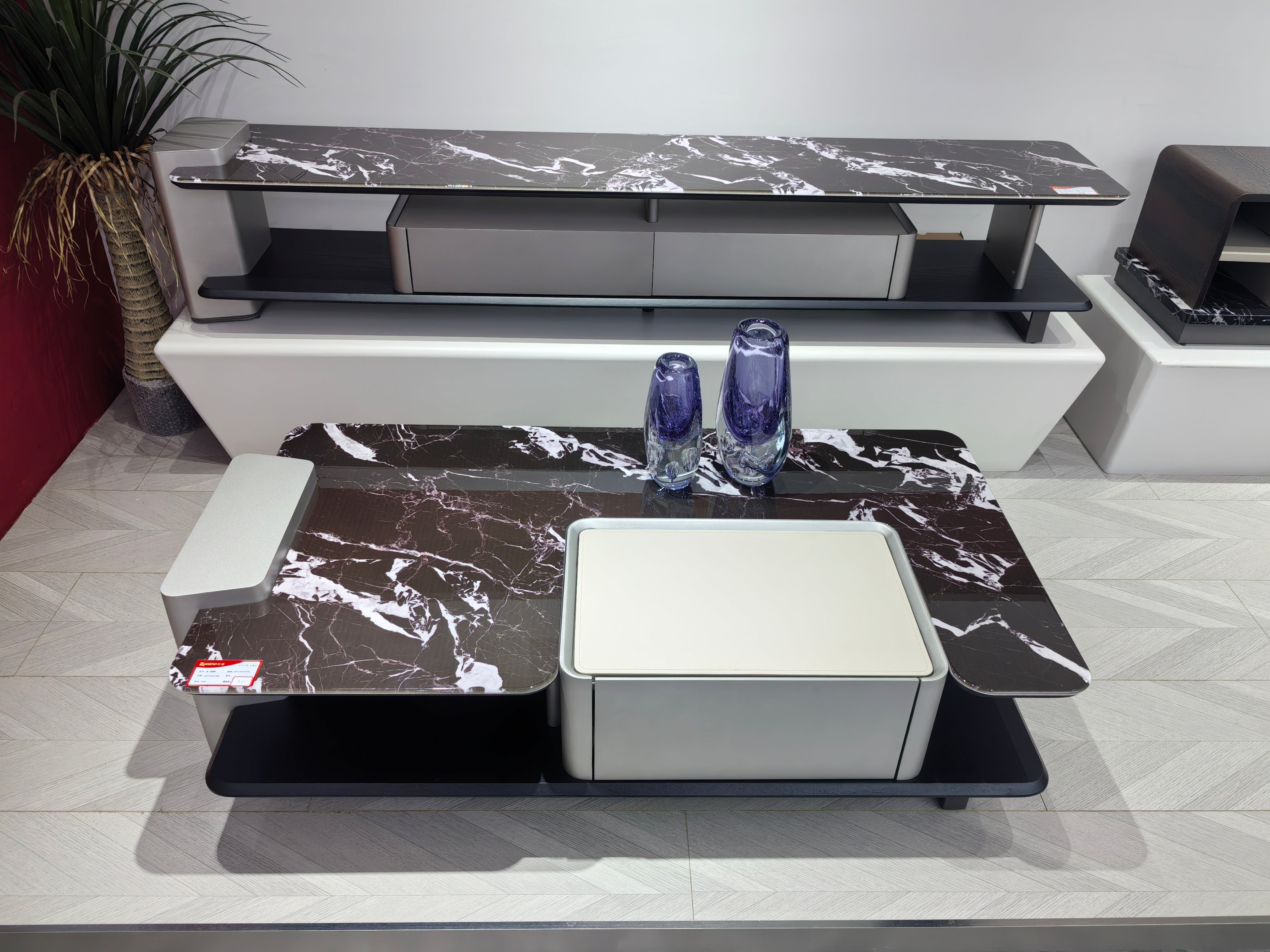 Coffee Table Artificial Stone Saddle Leather Wood Veneer‌ LKL017CTZZ | LEUKHOME