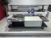 Coffee Table Artificial Stone Saddle Leather Wood Veneer‌ LKL017CTZZ | LEUKHOME