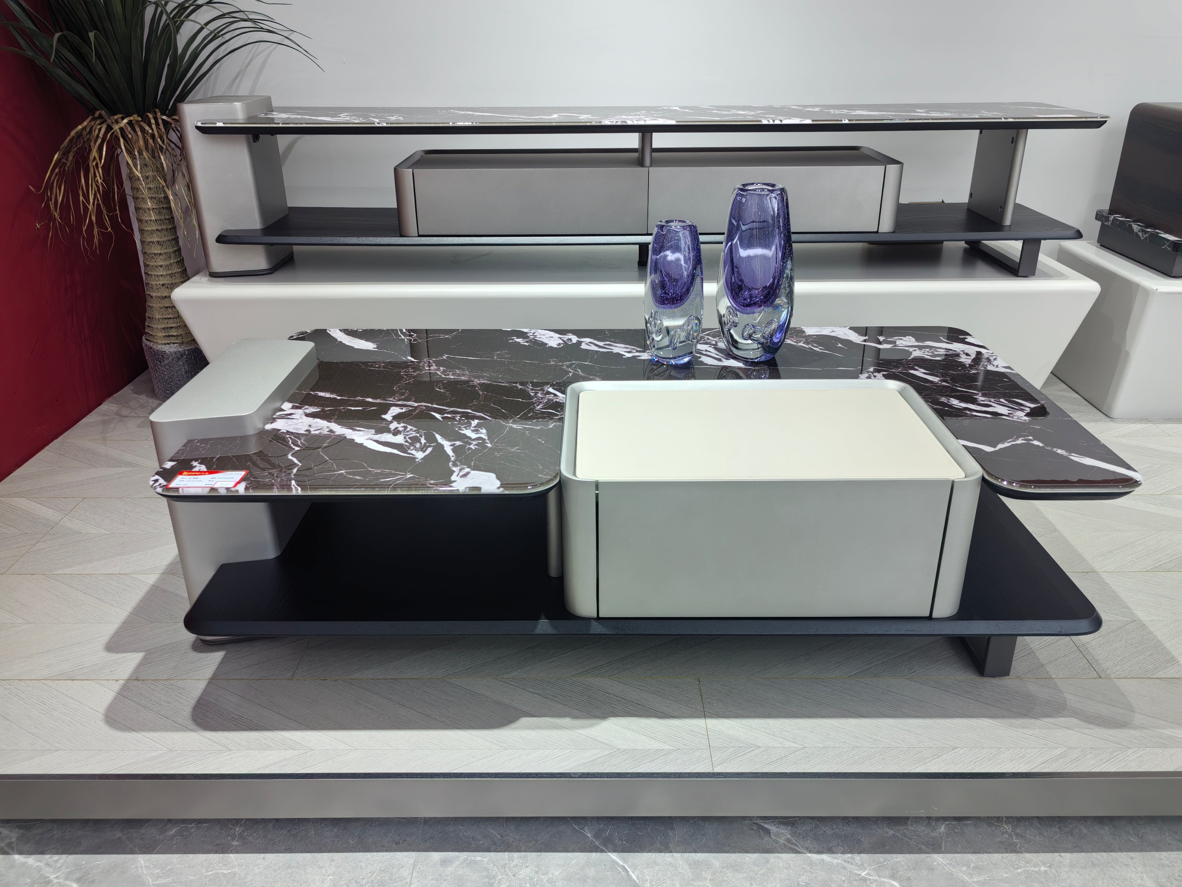 Coffee Table Artificial Stone Saddle Leather Wood Veneer‌ LKL017CTZZ | LEUKHOME