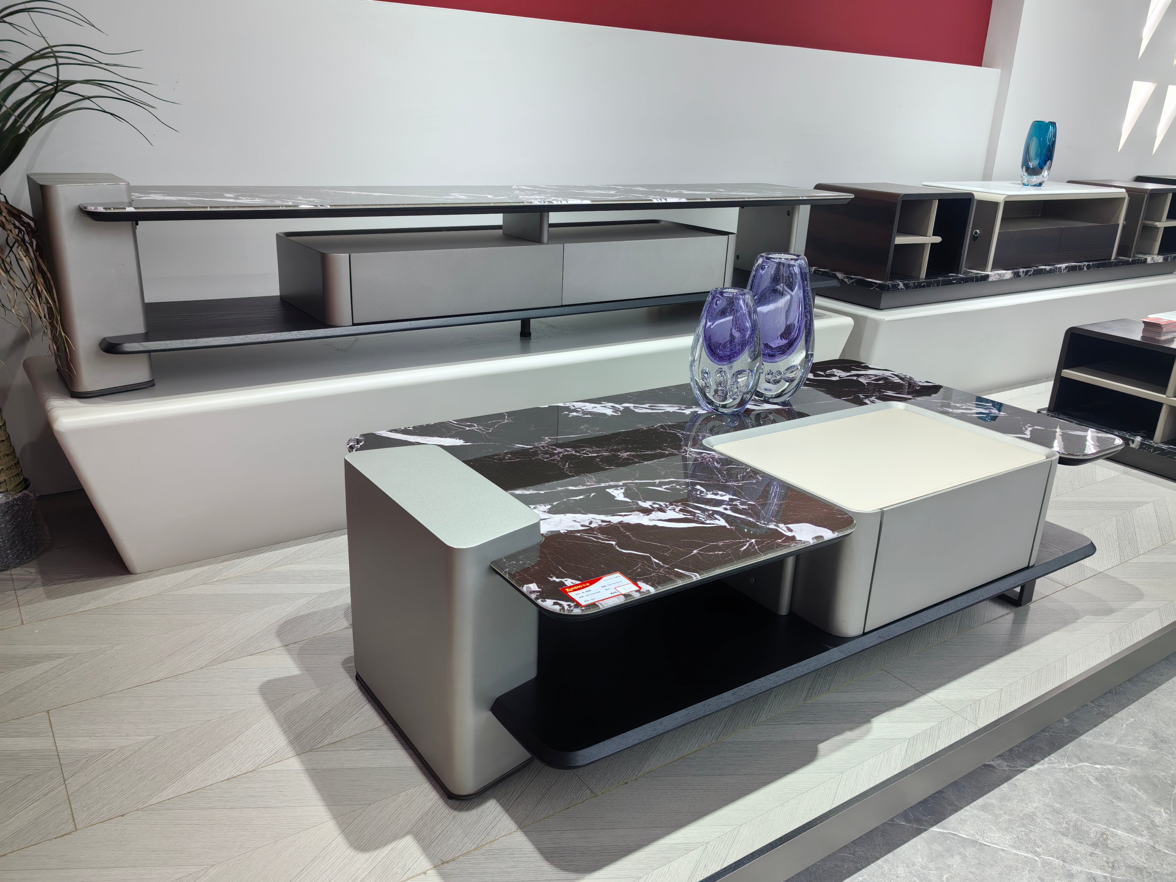 TV Stand Artificial Stone Saddle Leather Wood Veneer‌ LKL018TSZZ | LEUKHOME