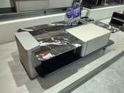 Coffee Table Artificial Stone Saddle Leather Wood Veneer‌ LKL017CTZZ | LEUKHOME