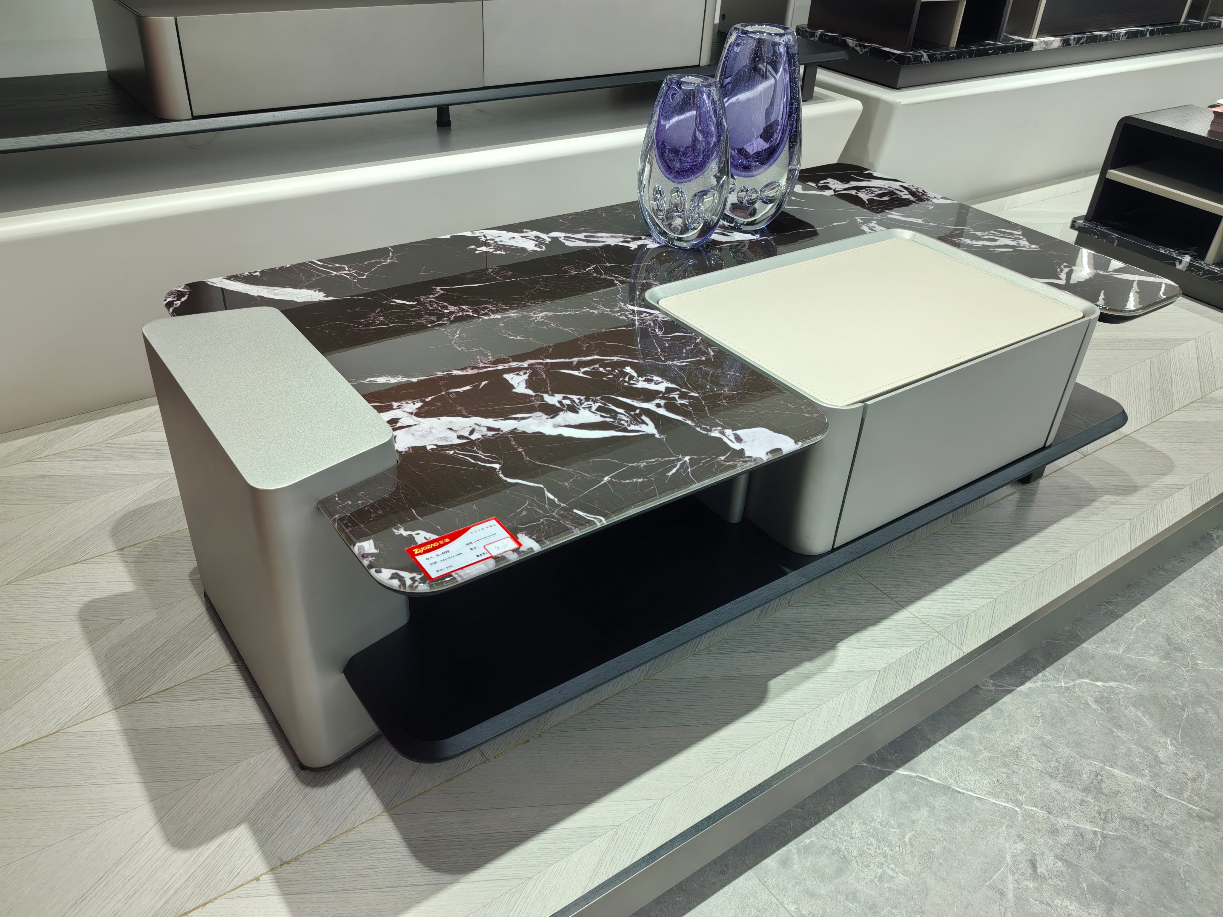 Coffee Table Artificial Stone Saddle Leather Wood Veneer‌ LKL017CTZZ | LEUKHOME