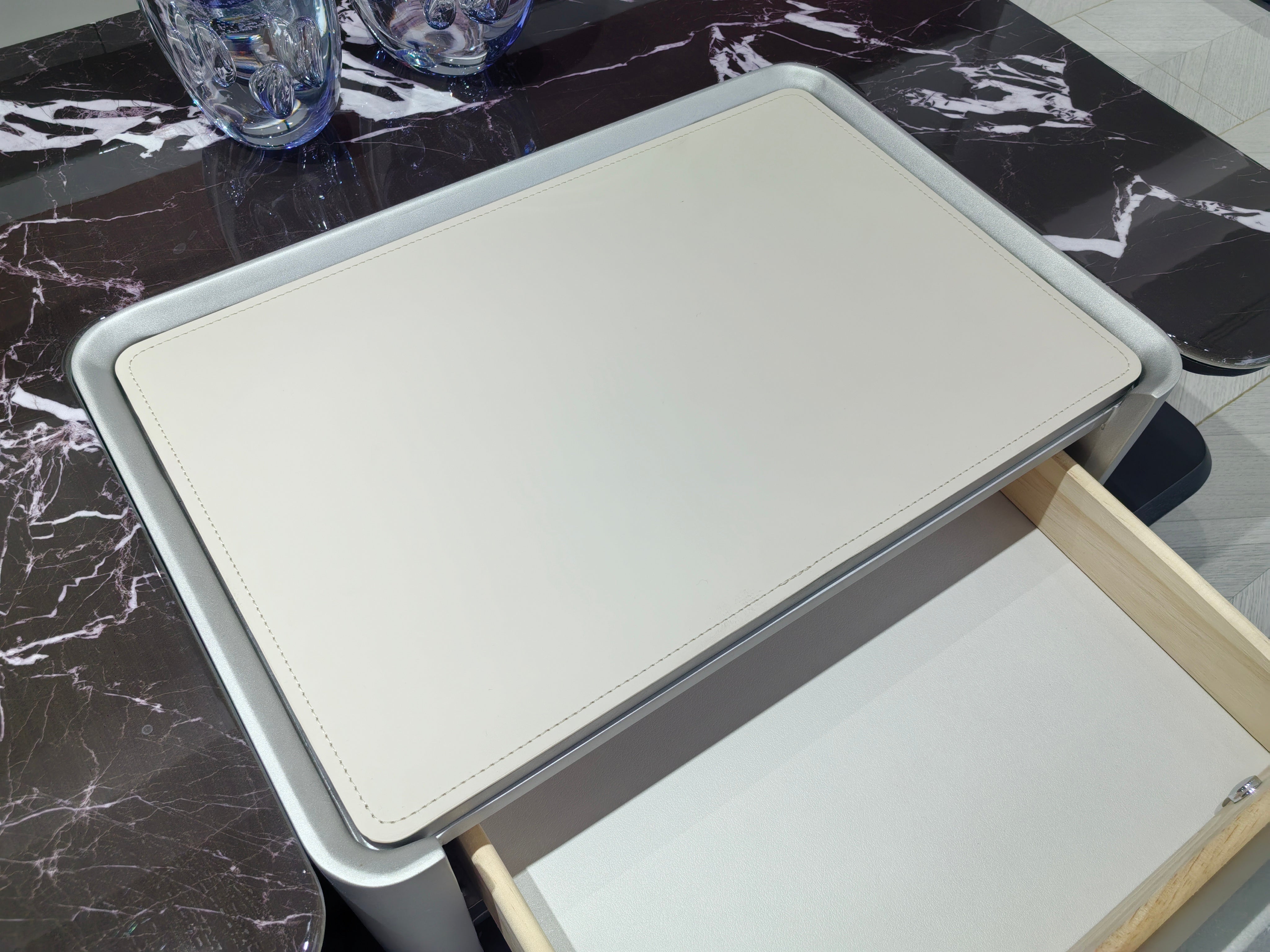 Coffee Table Artificial Stone Saddle Leather Wood Veneer‌ LKL017CTZZ | LEUKHOME