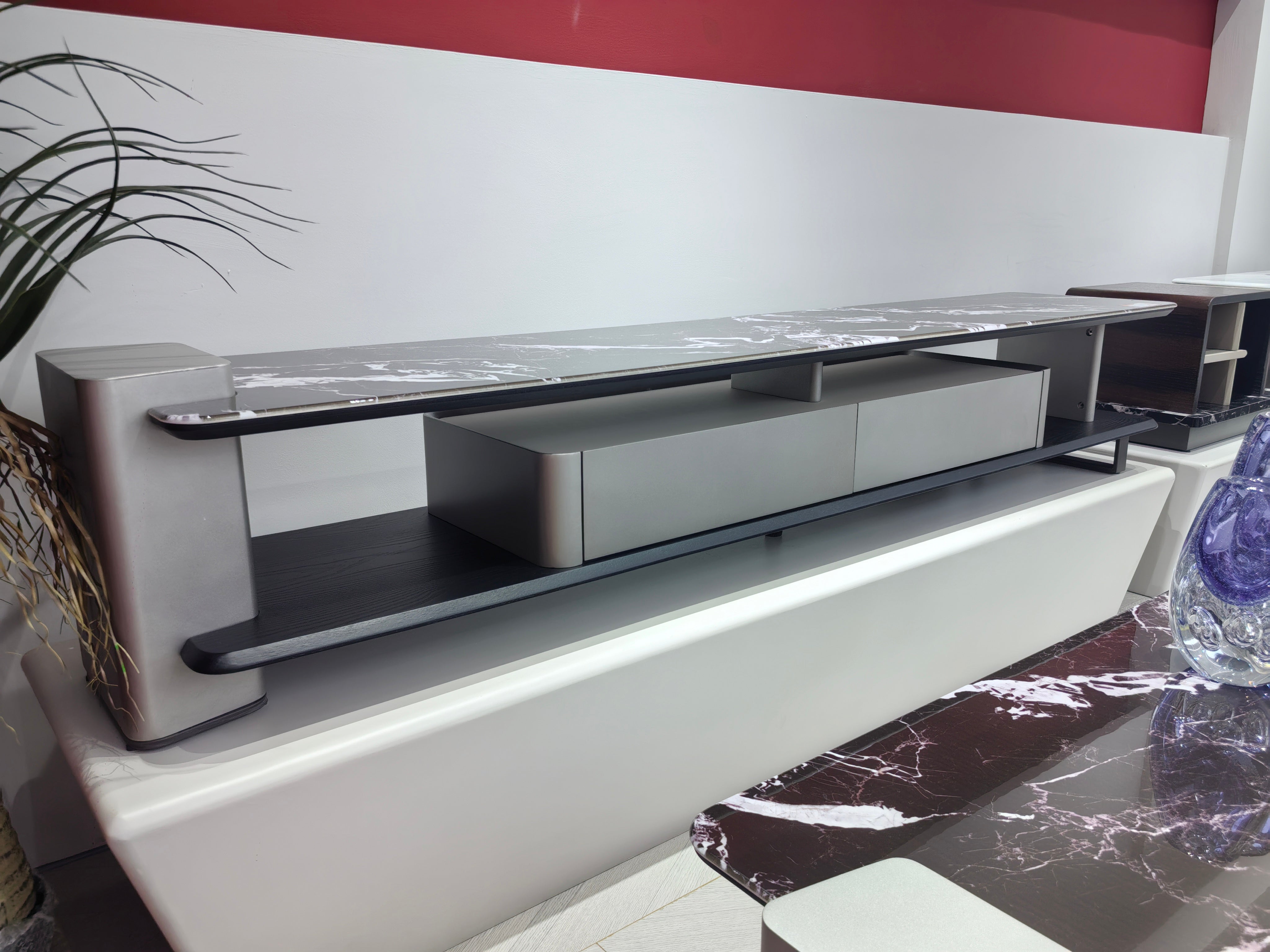 TV Stand Artificial Stone Saddle Leather Wood Veneer‌ LKL018TSZZ | LEUKHOME