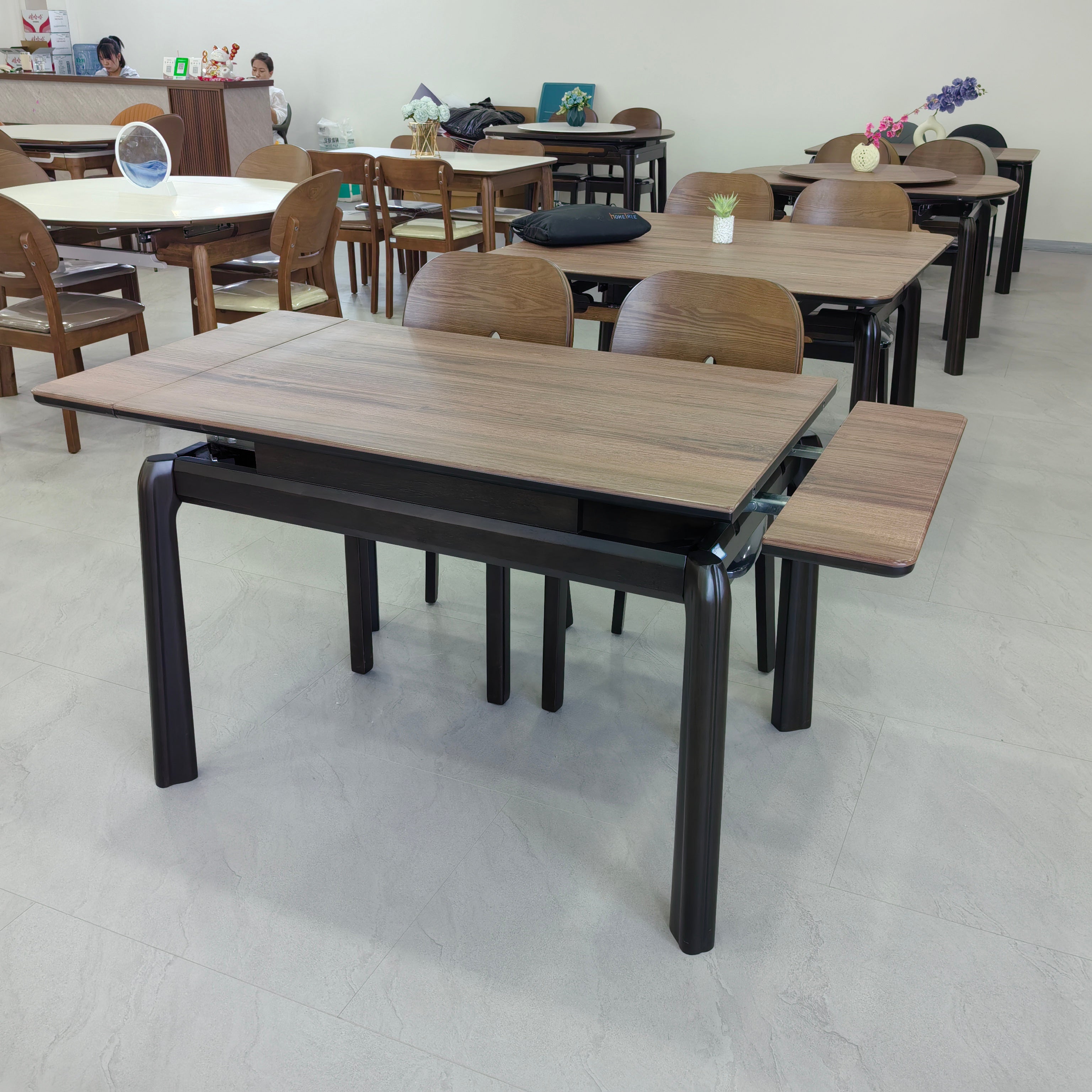 Обеденный стол из искусственного камня и массива дерева LKD005DTXYD | LEUKHOME