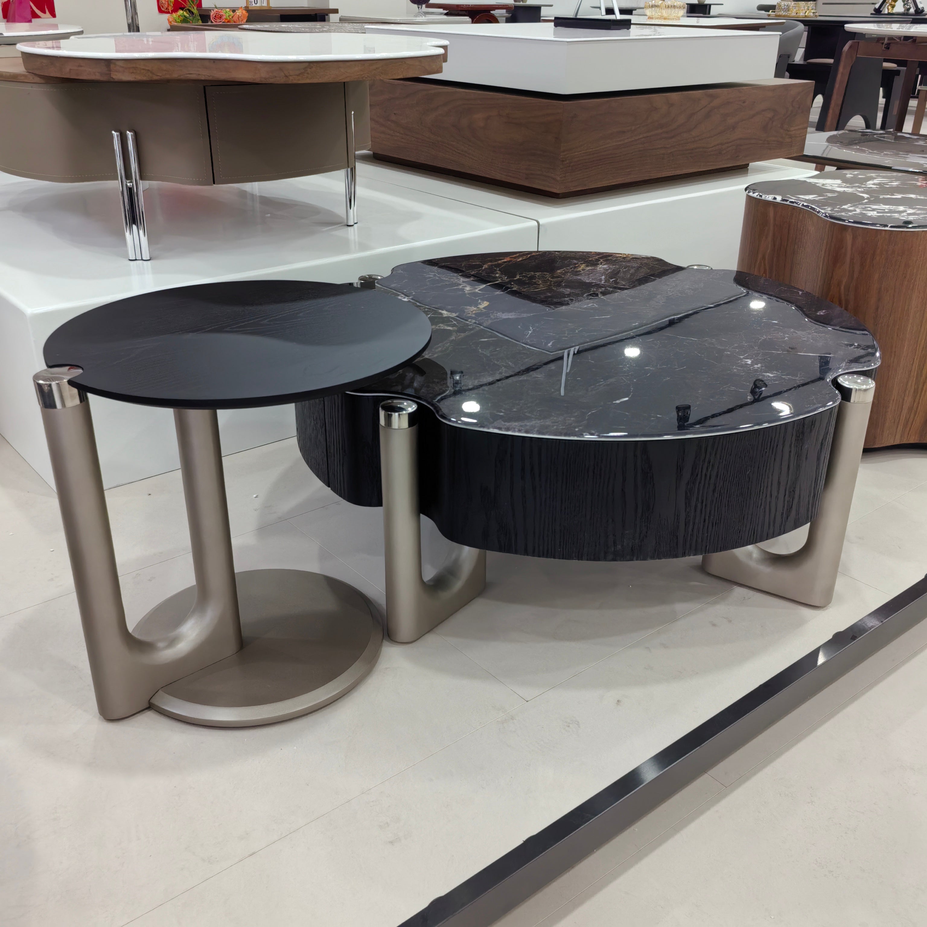 Coffee Table Artificial Stone Wood Veneer‌ LKLM3333CTFH | LEUKHOME