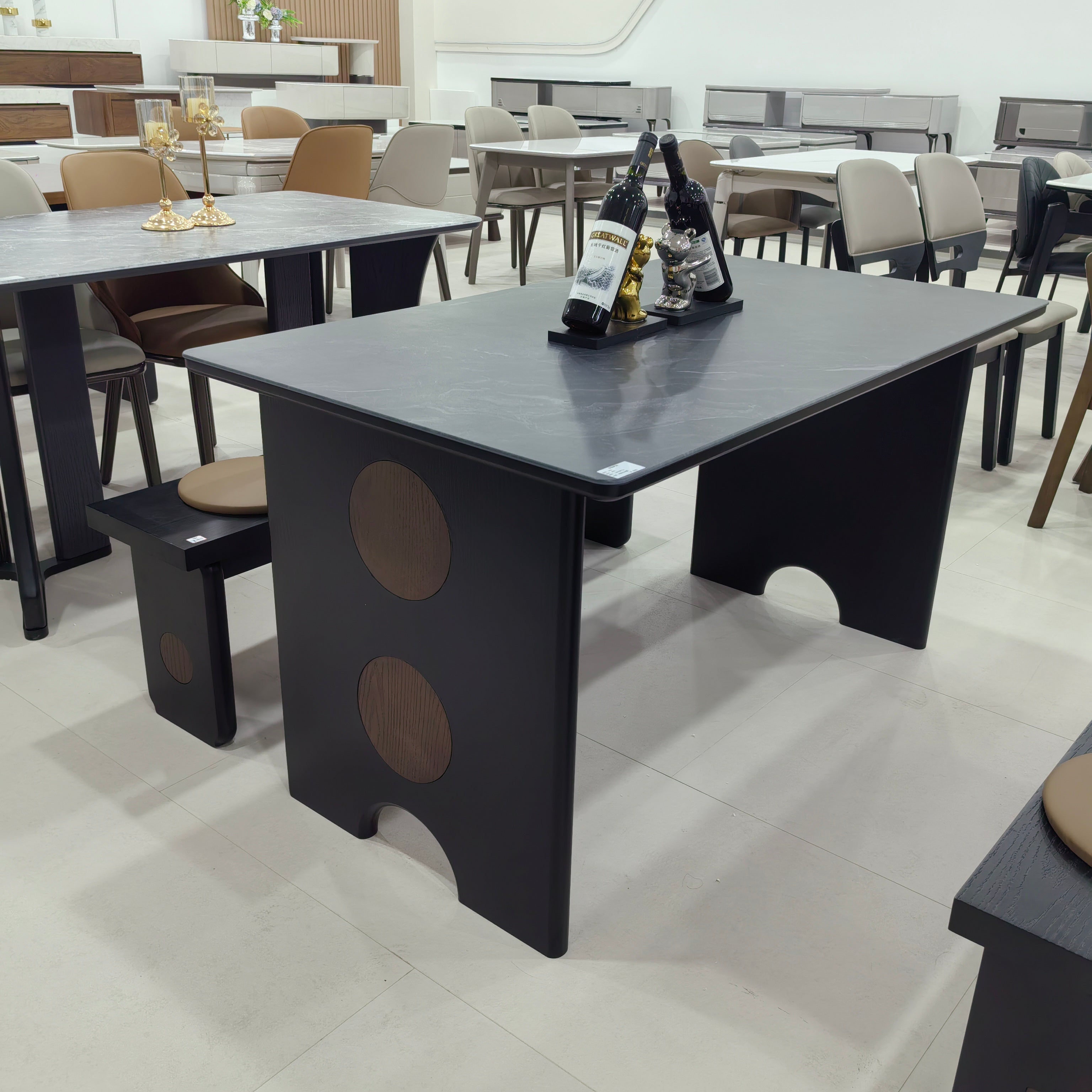 Dining Table Artificial Stone Wood Veneer‌ LKD053DTFH | LEUKHOME