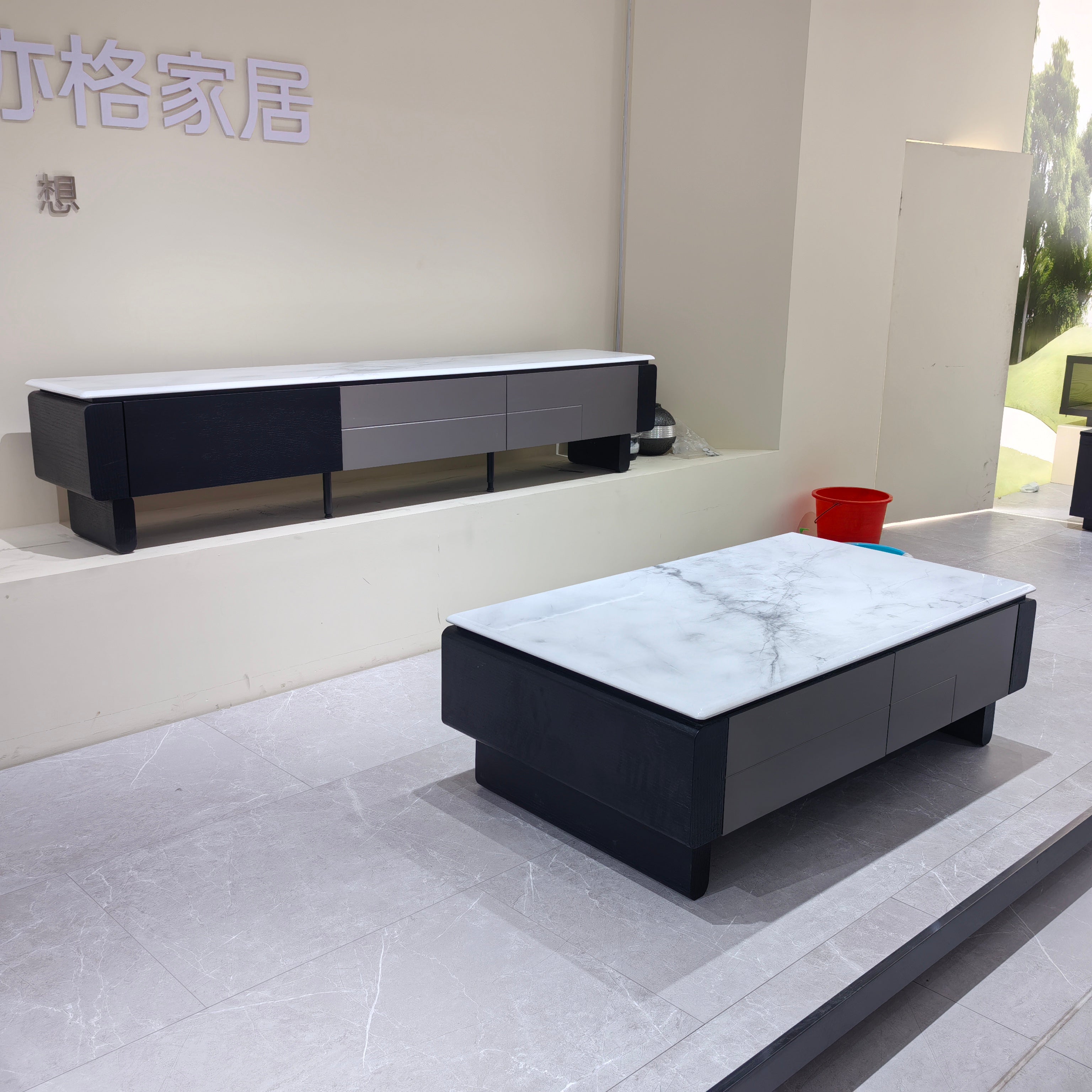 Подставка под телевизор из искусственного камня‌ с деревянным шпоном‌ LKL038TSAYG | LEUKHOME