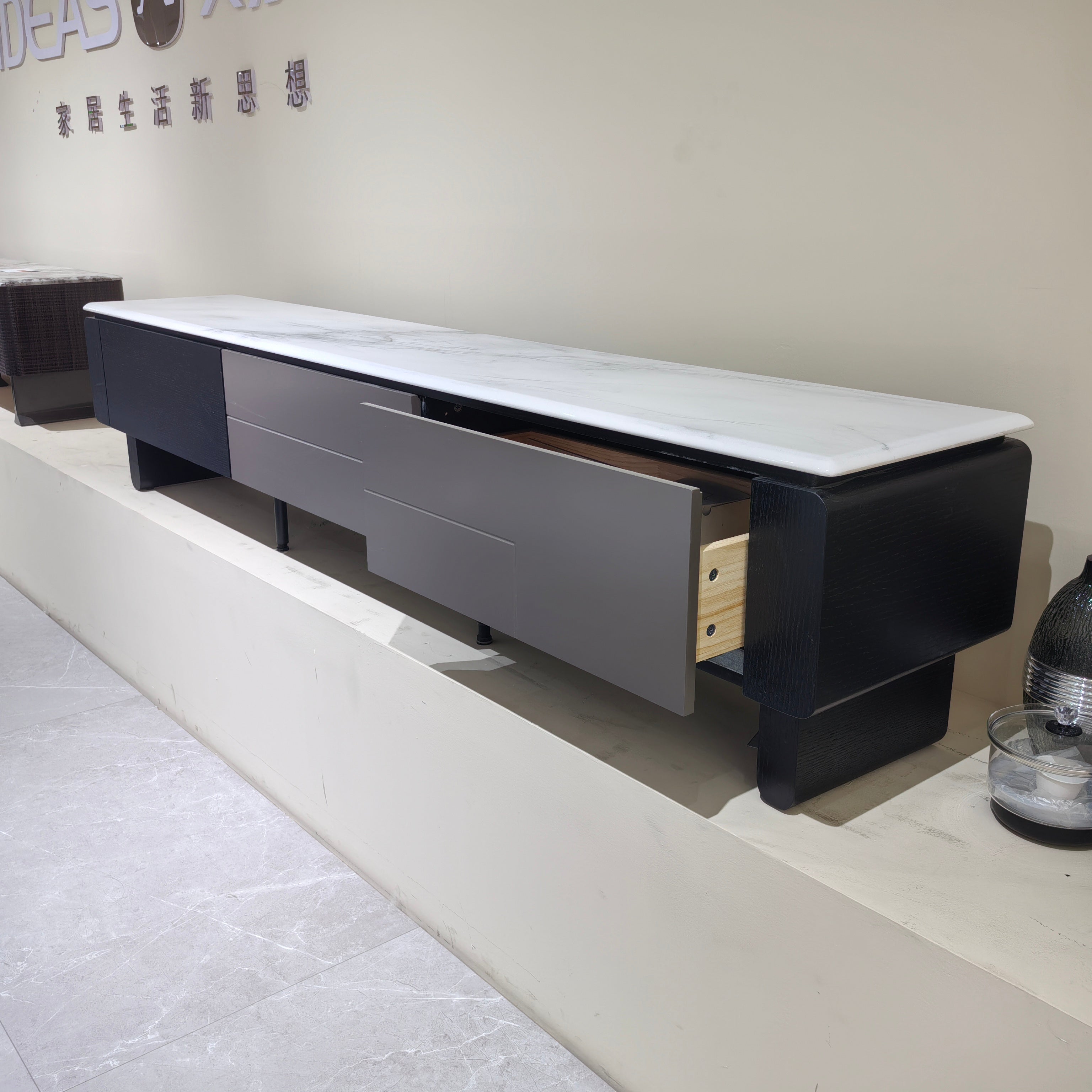 Подставка под телевизор из искусственного камня‌ с деревянным шпоном‌ LKL038TSAYG | LEUKHOME