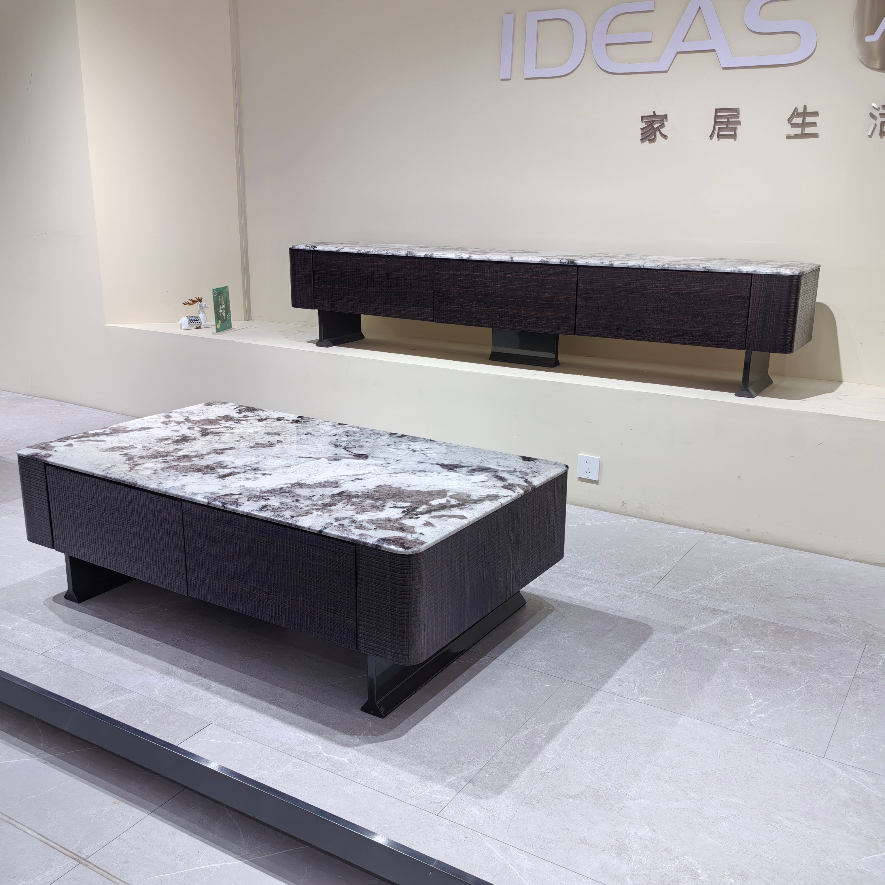 Coffee Table Artificial Stone‌ Wood Veneer‌ LKL037CTAYG | LEUKHOME