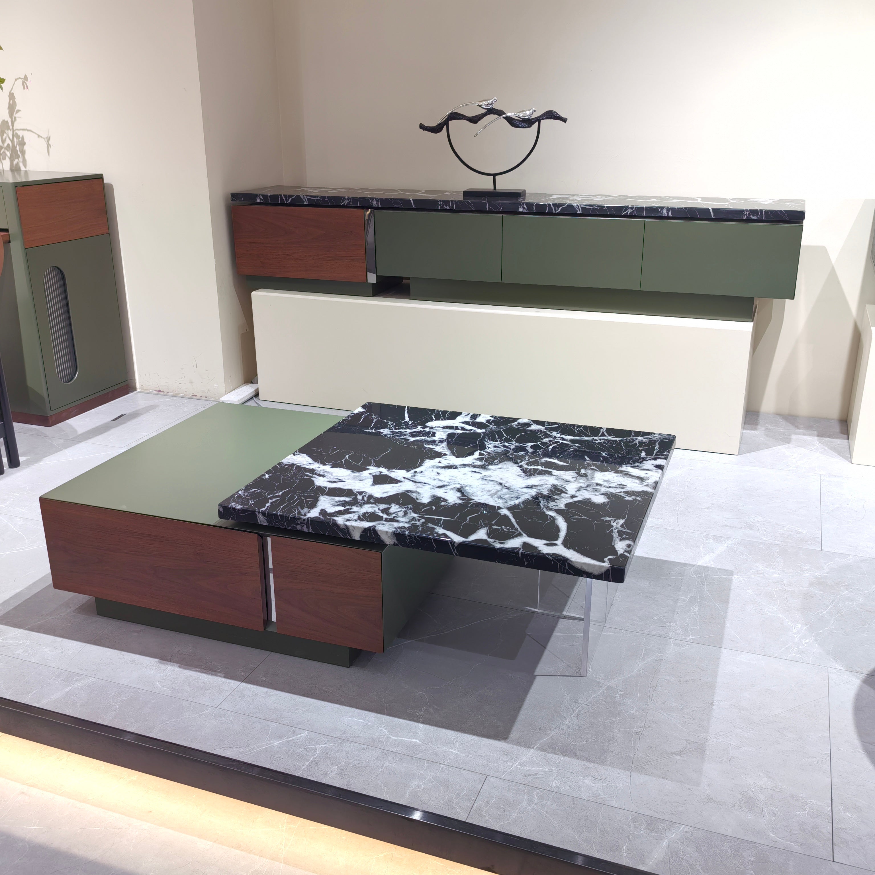 TV Stand Marble Baking Paint Wood Veneer‌ LKL045TSAYG | LEUKHOME