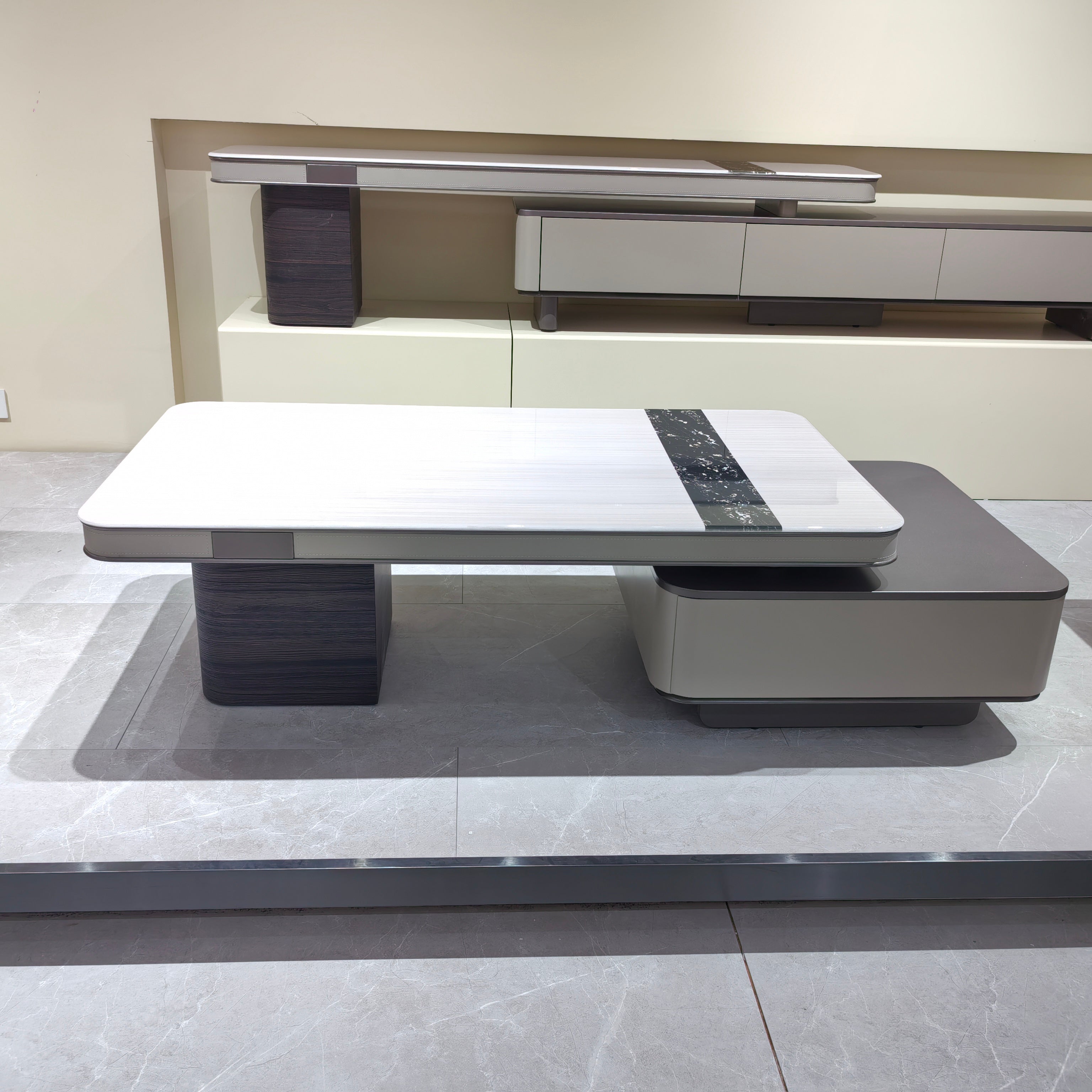 Coffee Table Artificial Stone Baking Paint Wood Veneer‌ LKL052CTAYG | LEUKHOME