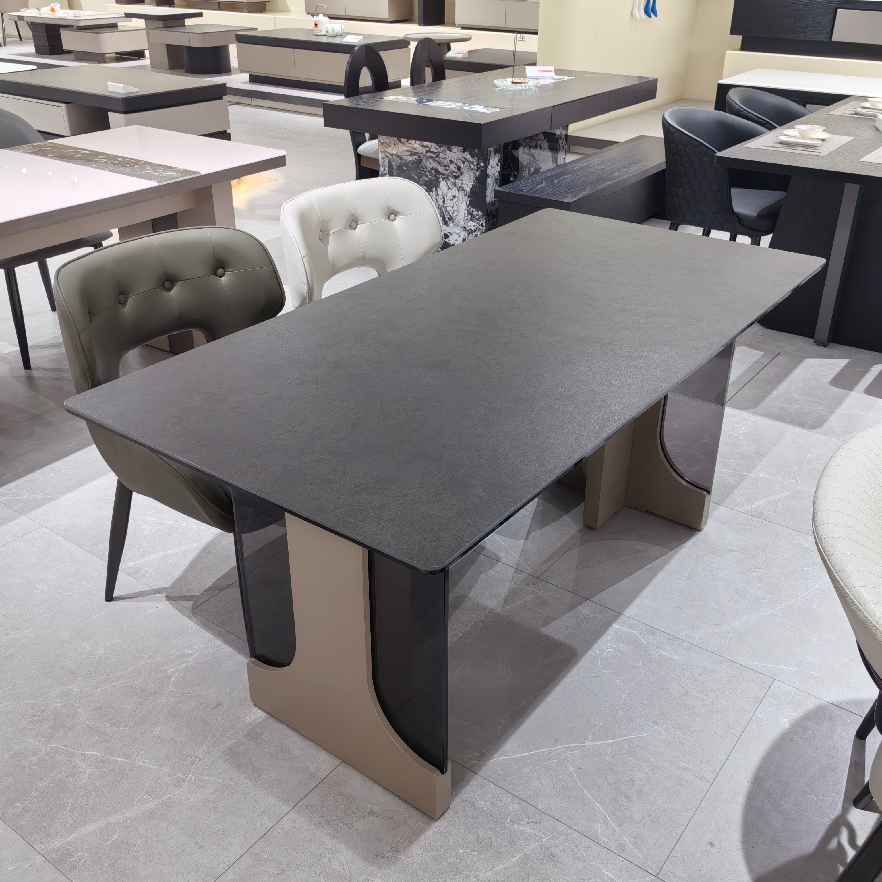 Dining Table Composite Sintered Stone Baking Paint Acrylic LKD035DTAYG | LEUKHOME