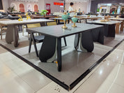 Dining Table Sintered Stone Wood Veneer Stainless Steel LKD084DTDSBL | LEUKHOME