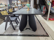 Dining Table Sintered Stone Wood Veneer Stainless Steel LKD084DTDSBL | LEUKHOME