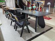 Dining Table Sintered Stone Wood Veneer Stainless Steel LKD084DTDSBL | LEUKHOME