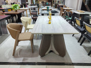 Dining Table Sintered Stone Wood Veneer Stainless Steel LKD085DTDSBL | LEUKHOME