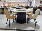 Dining Table Sintered Stone Wood Veneer Stainless Steel LKD089DTDSBL | LEUKHOME