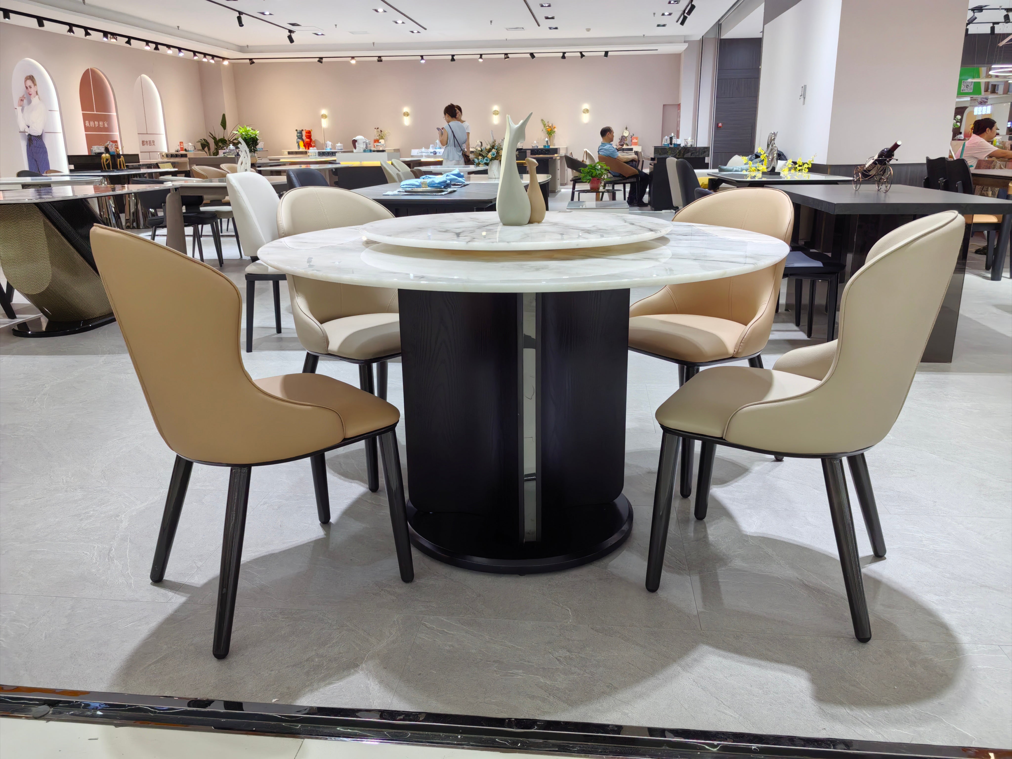 Dining Table Sintered Stone Wood Veneer Stainless Steel LKD089DTDSBL | LEUKHOME