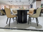 Dining Table Sintered Stone Wood Veneer Stainless Steel LKD089DTDSBL | LEUKHOME