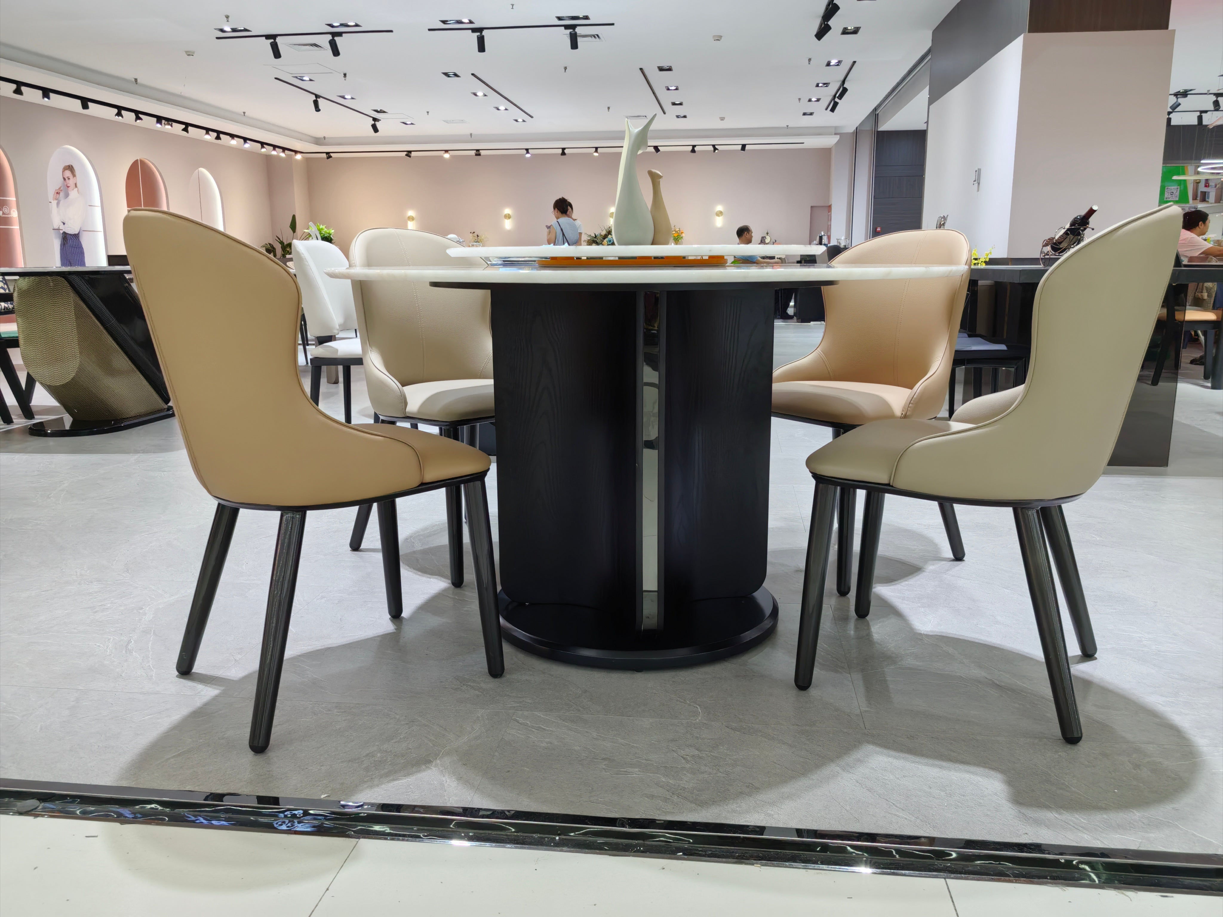Dining Table Sintered Stone Wood Veneer Stainless Steel LKD089DTDSBL | LEUKHOME