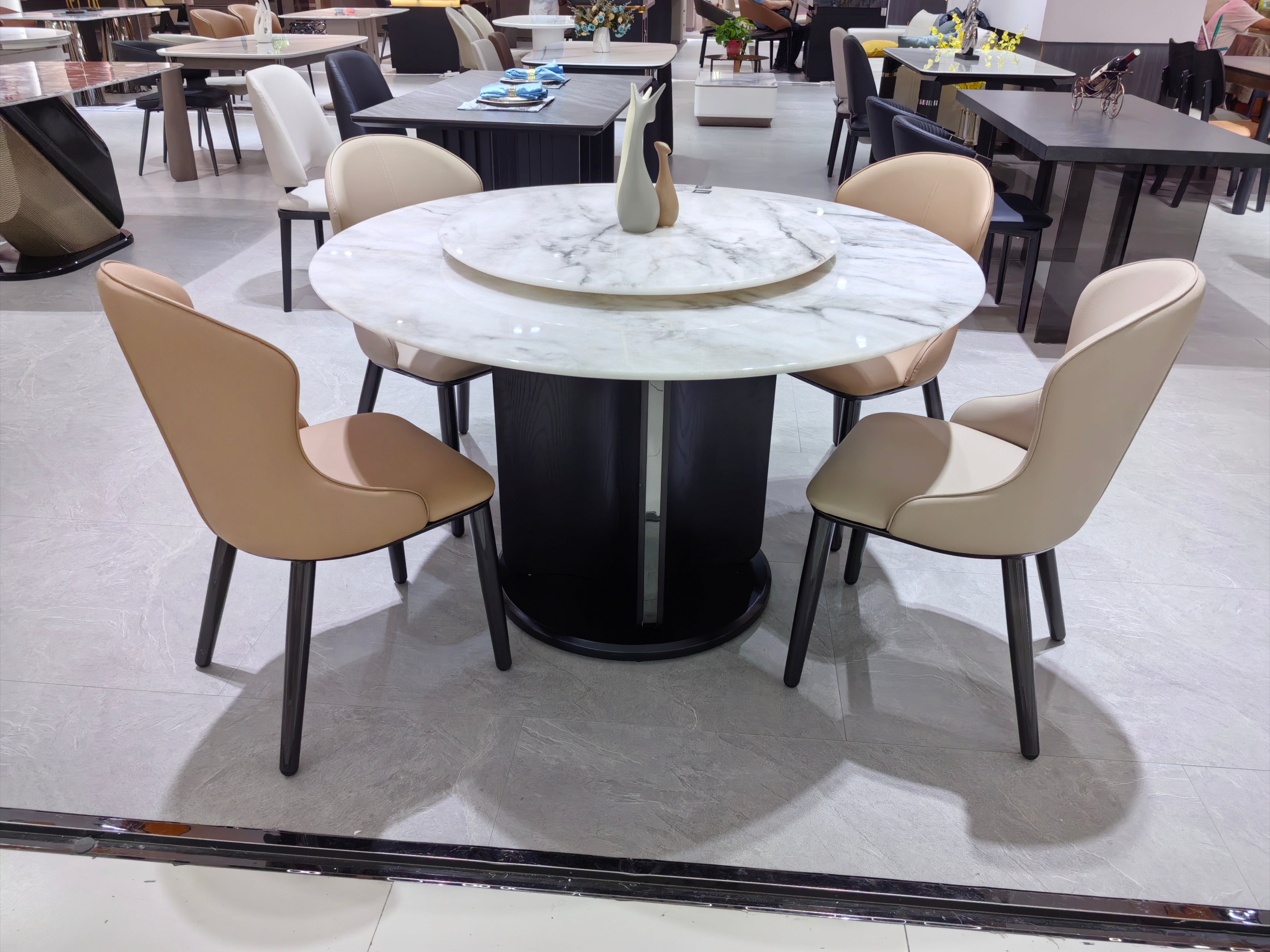 Dining Table Sintered Stone Wood Veneer Stainless Steel LKD089DTDSBL | LEUKHOME