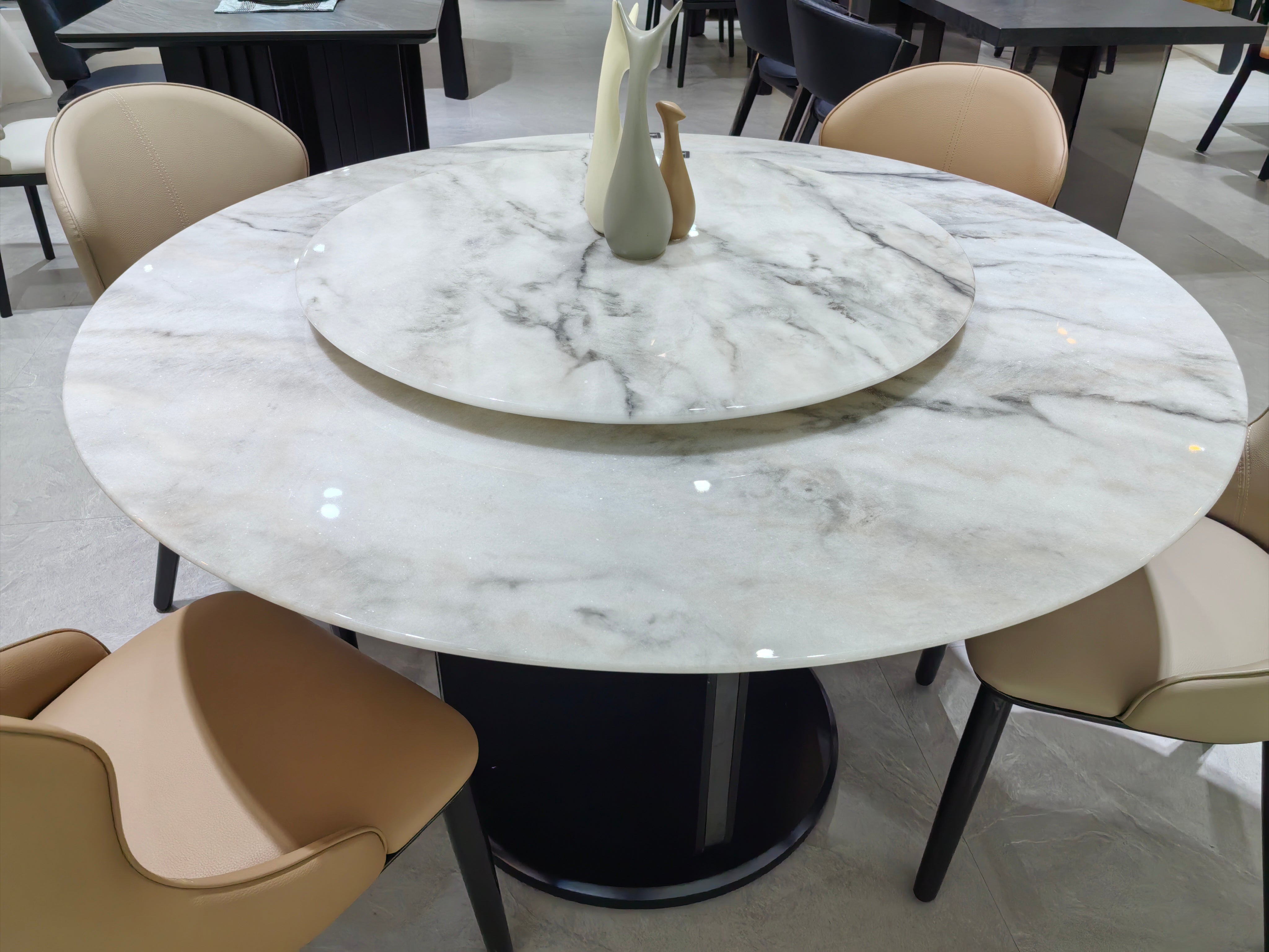 Dining Table Sintered Stone Wood Veneer Stainless Steel LKD089DTDSBL | LEUKHOME