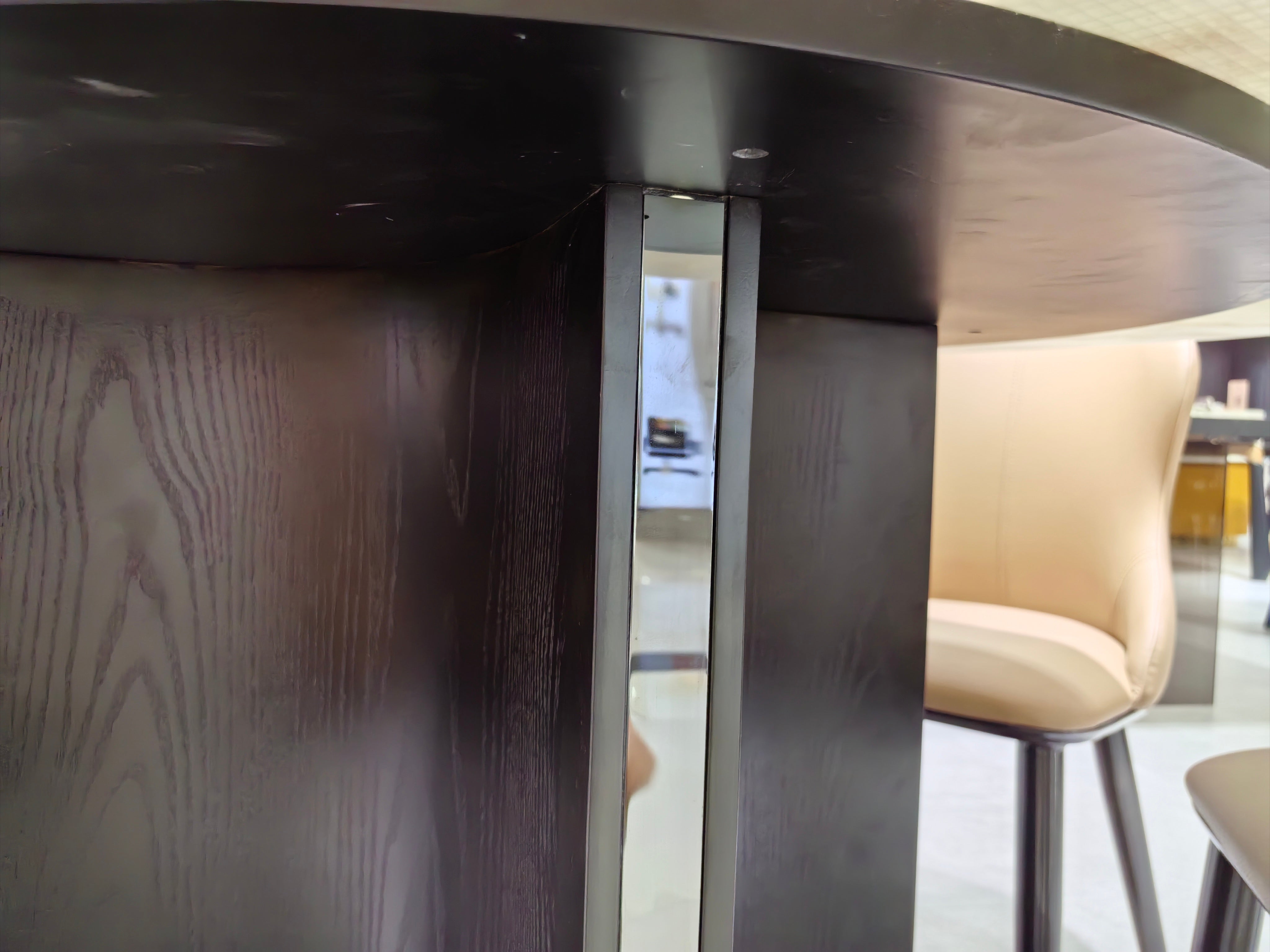 Dining Table Sintered Stone Wood Veneer Stainless Steel LKD089DTDSBL | LEUKHOME