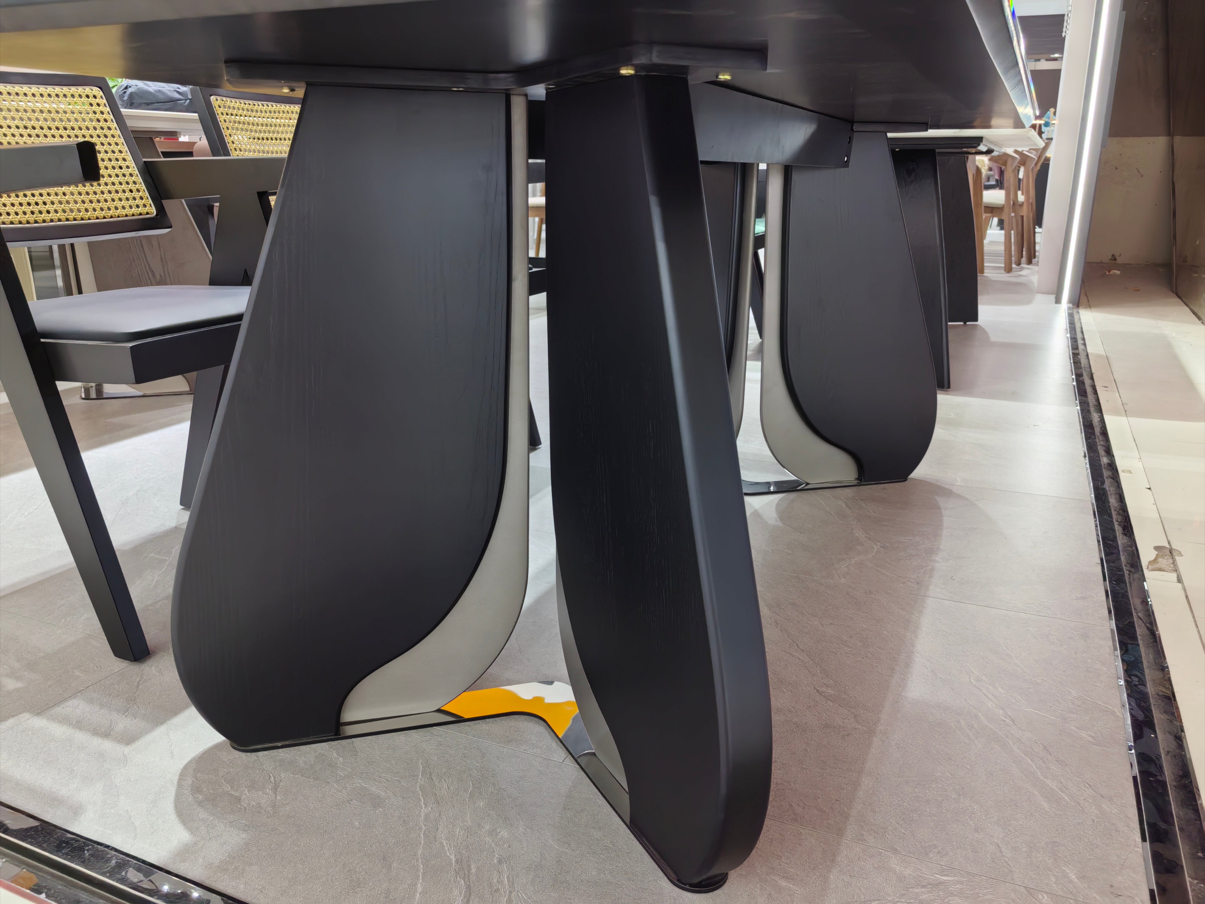 Dining Table Sintered Stone Wood Veneer Stainless Steel LKD084DTDSBL | LEUKHOME