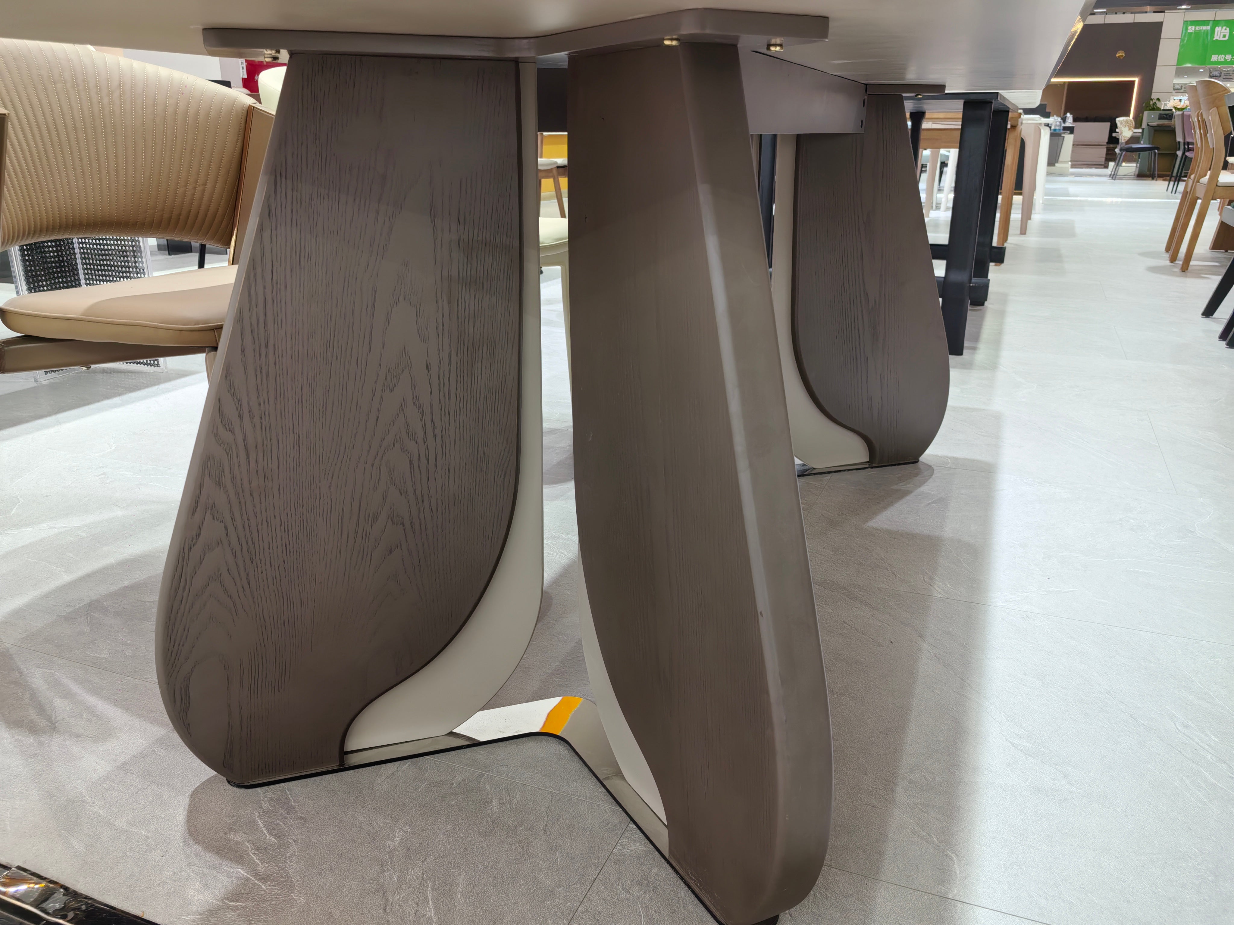 Dining Table Sintered Stone Wood Veneer Stainless Steel LKD085DTDSBL | LEUKHOME