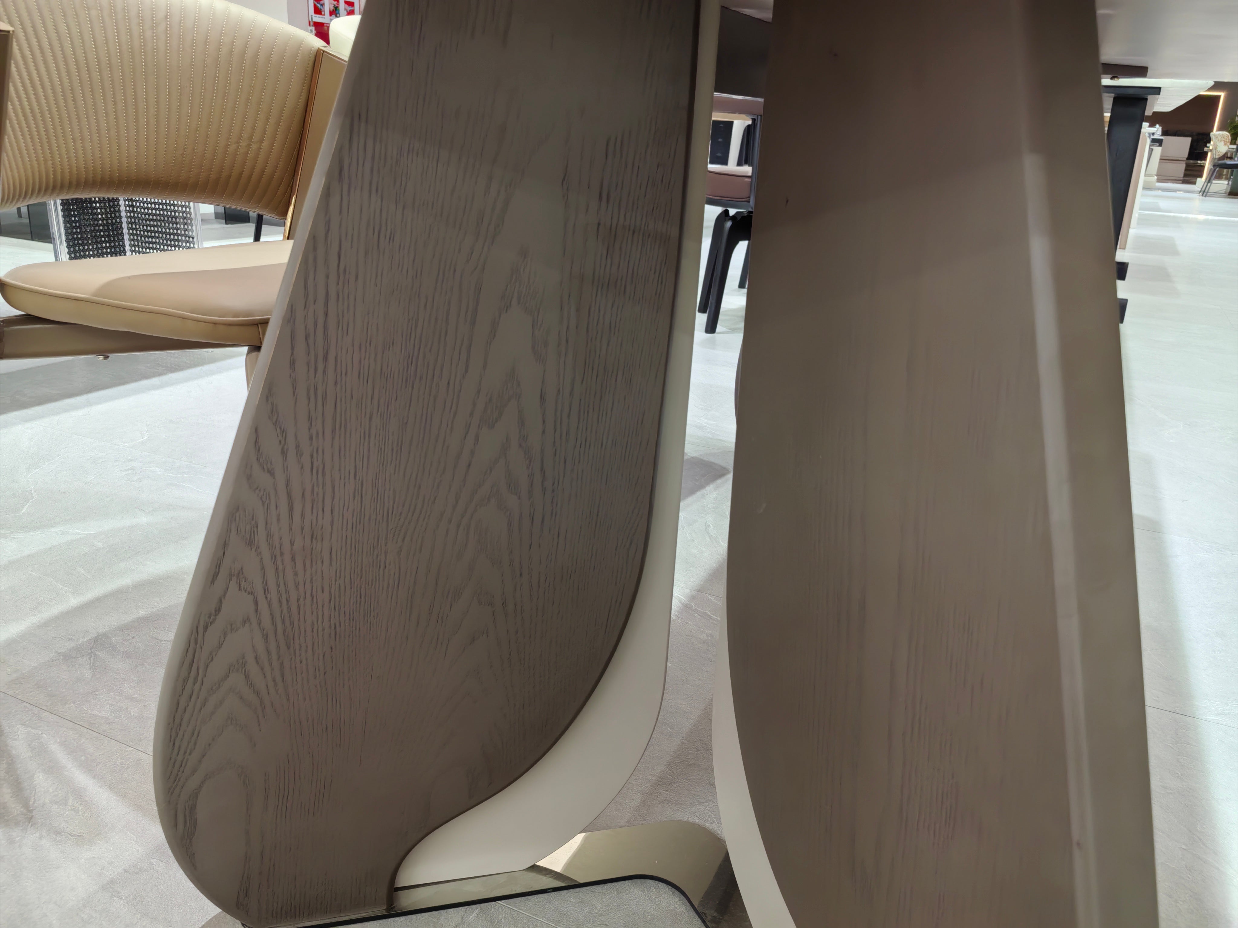 Dining Table Sintered Stone Wood Veneer Stainless Steel LKD085DTDSBL | LEUKHOME