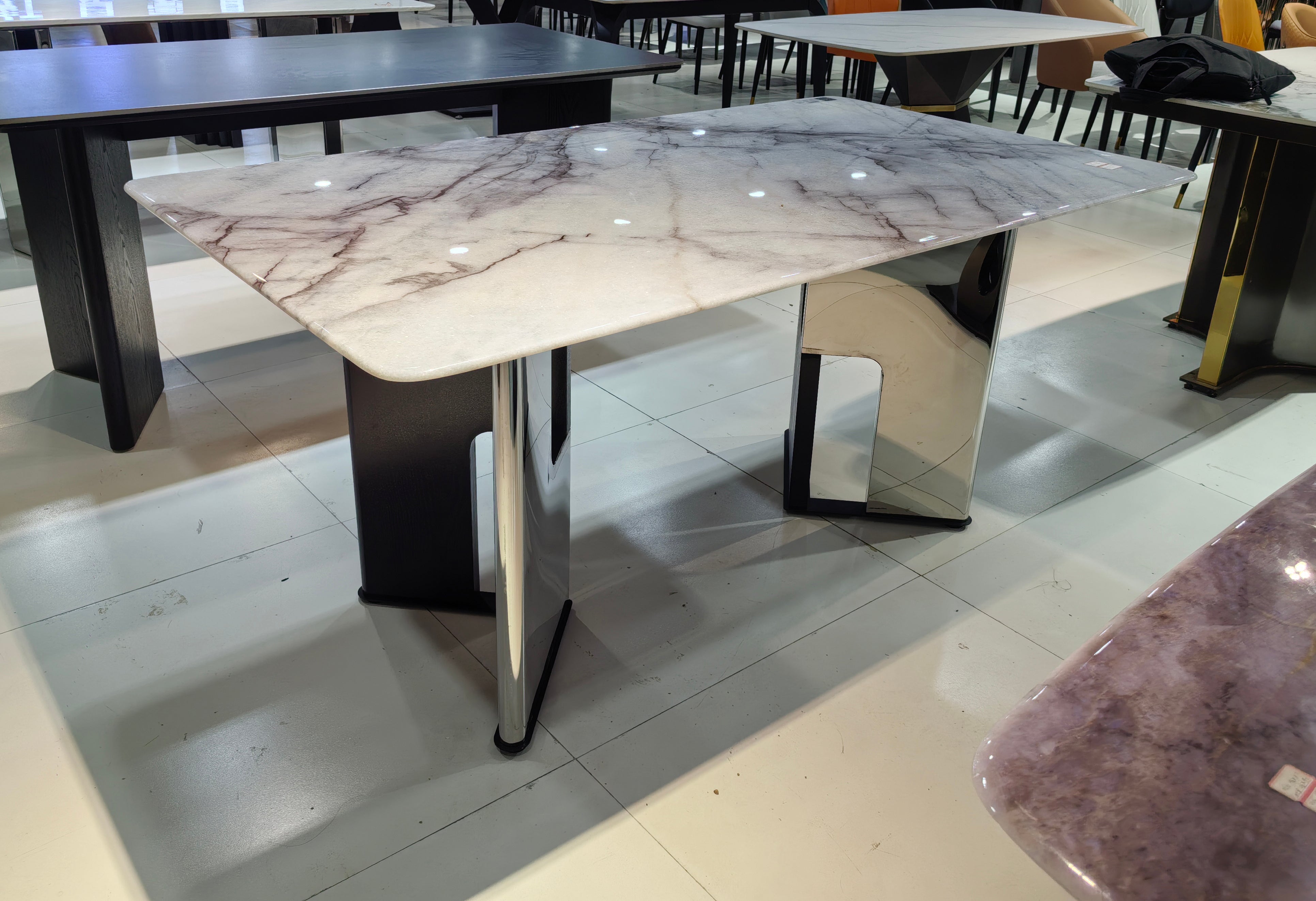 Dining Table Super Crystal Solid Wood Stainless Steel LKD098DTHX | LEUKHOME