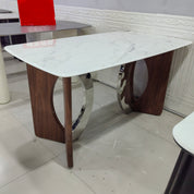 Dining Table Marble Wood Veneer Stainless Steel LKD105DTHX | LEUKHOME