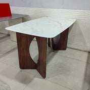 Dining Table Marble Wood Veneer Stainless Steel LKD105DTHX | LEUKHOME