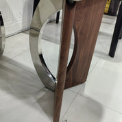 Dining Table Marble Wood Veneer Stainless Steel LKD105DTHX | LEUKHOME