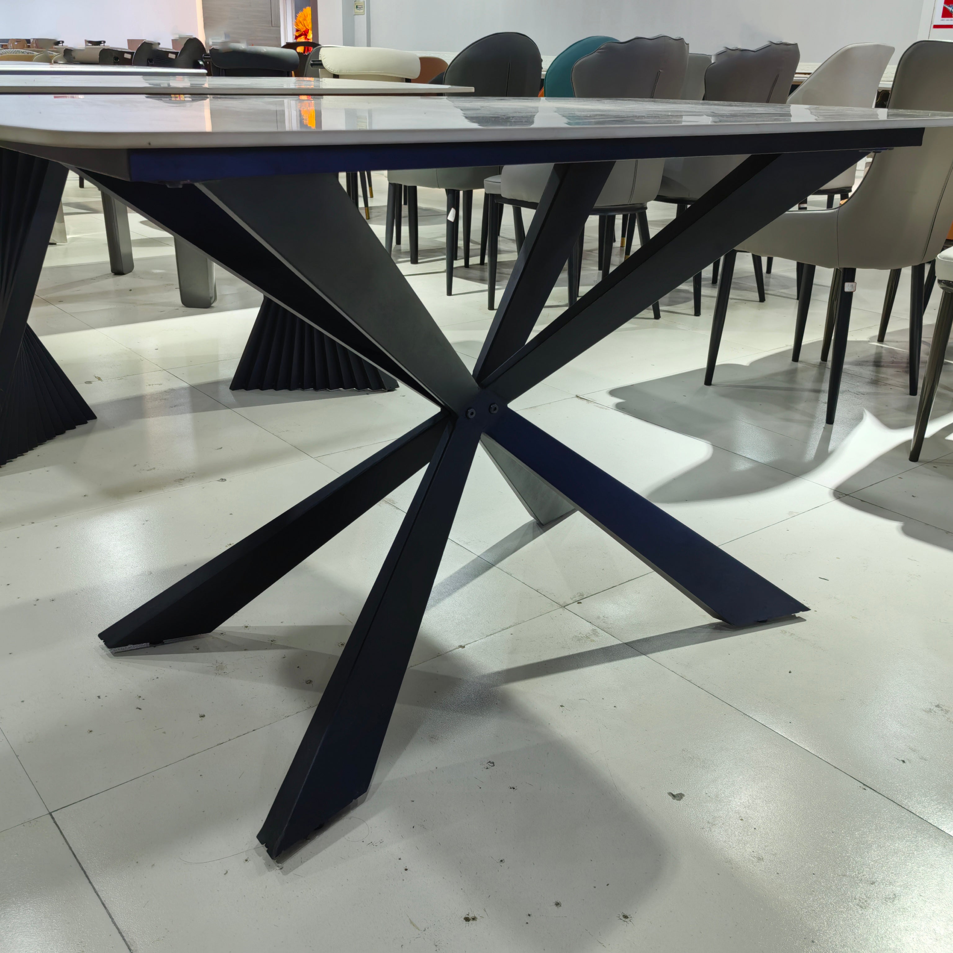 Dining Table Sintered Stone Carbon Steel LKD106DTHX | LEUKHOME