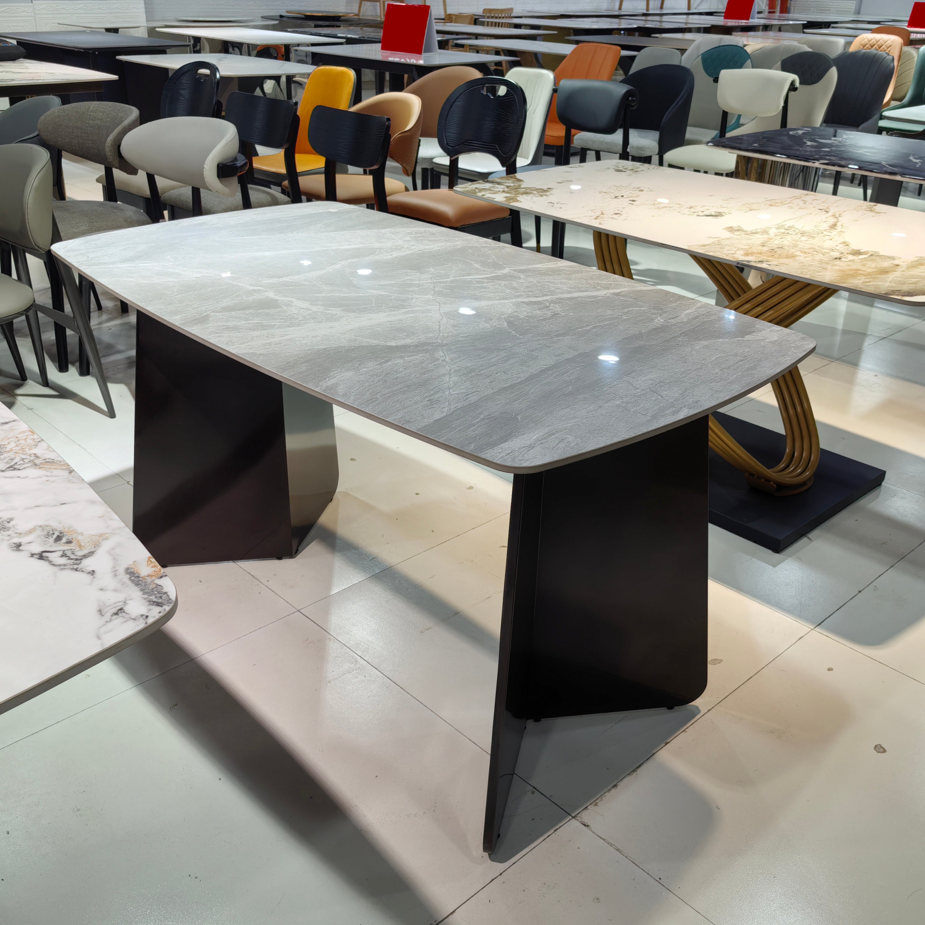 Dining Table Sintered Stone Carbon Steel LKD109DTHX | LEUKHOME