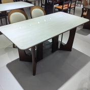 Dining Table Artificial Stone Wood Veneer LKD118DTSHYC | LEUKHOME