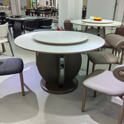 Dining Table Artificial Stone Wood Veneer Stainless Steel LKD122DTSHYC | LEUKHOME